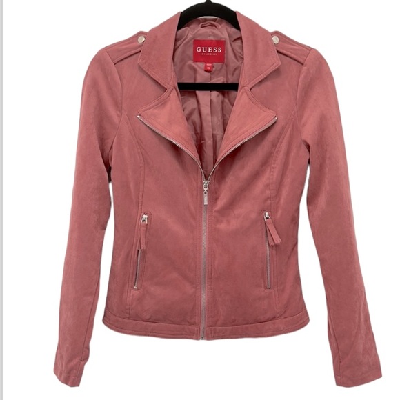Guess Faux Suede Women’s Jacket Mauve 1/2 Zip Front Zip pockets Lined Sz XS - Picture 1 of 10